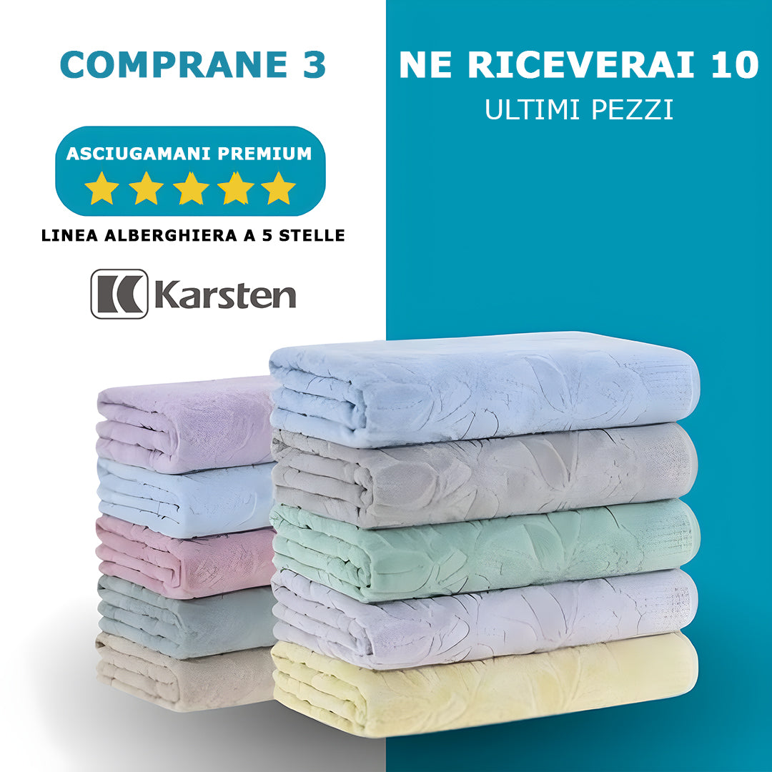 MEGA KIT con 10 Asciugamani da Bagno di Alta Qualità. ACQUISTANE 3 E NE RICEVERAI 10 (LIQUIDAZIONE – ULTIMO GIORNO)